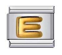 Mon & Sons A - Z Yellow Gold Letter Initial Name Alphabet Personalised Birthday Charm Silver 9mm Italian Link Compatible With Modular Bracelet (E Gold)