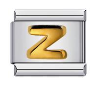 Mon & Sons A - Z Yellow Gold Letter Initial Name Alphabet Personalised Birthday Charm Silver 9mm Italian Link Compatible With Modular Bracelet (Z Gold)