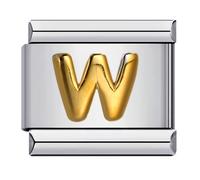 Mon & Sons A - Z Yellow Gold Letter Initial Name Alphabet Personalised Birthday Charm Silver 9mm Italian Link Compatible With Modular Bracelet (W Gold)