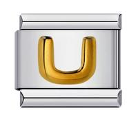 Mon & Sons A - Z Yellow Gold Letter Initial Name Alphabet Personalised Birthday Charm Silver 9mm Italian Link Compatible With Modular Bracelet (U Gold)