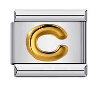 Mon & Sons A - Z Yellow Gold Letter Initial Name Alphabet Personalised Birthday Charm Silver 9mm Italian Link Compatible With Modular Bracelet (C Gold)