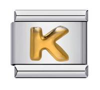 Mon & Sons A - Z Yellow Gold Letter Initial Name Alphabet Personalised Birthday Charm Silver 9mm Italian Link Compatible With Modular Bracelet (K Gold)