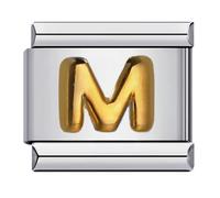 Mon & Sons A - Z Yellow Gold Letter Initial Name Alphabet Personalised Birthday Charm Silver 9mm Italian Link Compatible With Modular Bracelet (M Gold)