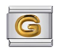 Mon & Sons A - Z Yellow Gold Letter Initial Name Alphabet Personalised Birthday Charm Silver 9mm Italian Link Compatible With Modular Bracelet (G Gold)