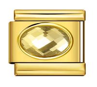 Mon & Sons August Peridot 18K Gold Month Birth Year Birthday Stone Anniversary Birthstone Crystal Silver Italian 9mm Link Stainless Steel Bracelet Charm Compatible With 9mm Link