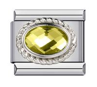 Mon & Sons August Peridot Birthday Birth Stone Month Charm Silver Italian Link Stainless Steel Bracelet Charm Compatible With 9mm Bracelet