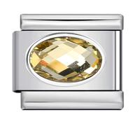 Mon & Sons August Peridot Smooth Oval Month Birth Year Birthday Stone Anniversary Birthstone Crystal Silver Italian 9mm Link Stainless Steel Bracelet Charm Compatible With 9mm Link