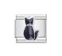 Mon & Sons Black Cat Kitten Pet Charm Silver Italian Link Stainless Steel Bracelet Charm Compatible With 9mm Bracelet