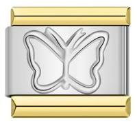 Mon & Sons Butterfly Silver Gold Two Tone Charm Silver Italian 9mm Link Stainless Steel Bracelet Compatible With Modular 9mm Link