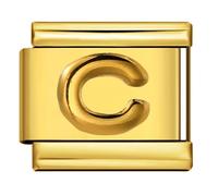 Mon & Sons C Embossed 18k Gold Letter Initial Name Tag Alphabet Personalised Birthday Silver Italian 9mm Link Stainless Steel Bracelet Charm Compatible With 9mm Link