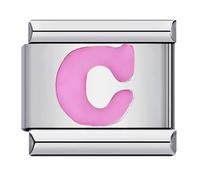 Mon & Sons C Pink Letter Initial Name Alphabet Personalised Charm Silver 9mm Italian Link Compatible With Modular Bracelet