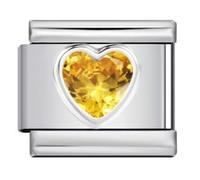 Mon & Sons Citrine November Smooth Love Heart Month Birth Year Birthday Stone Anniversary Birthstone Crystal Silver Italian 9mm Link Stainless Steel Bracelet Charm Compatible With 9mm Link