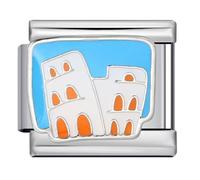 Mon & Sons Colosseum Rome Italy Charm Silver Italian 9mm Link Stainless Steel Bracelet Compatible With Modular 9mm Link