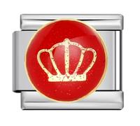 Mon & Sons Crown Red Gold Princess Mum Daughter Silver Italian 9mm Link Stainless Steel Bracelet Charm Compatible With 9mm Link