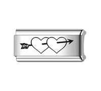 Mon & Sons Cupid Arrow Couple I Love You Heart Superlink Long Double Size Width 9mm Stainless Steel Silver Italian Link Charm Compatible With 9mm Link Bracelet