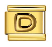 Mon & Sons D Embossed 18k Gold Letter Initial Name Tag Alphabet Personalised Birthday Silver Italian 9mm Link Stainless Steel Bracelet Charm Compatible With 9mm Link