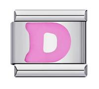 Mon & Sons D Pink Letter Initial Name Alphabet Personalised Charm Silver 9mm Italian Link Link Charm Compatible With Bracelet