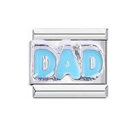 Mon & Sons Dad Blue Letter Silver Italian 9mm Link Stainless Steel Bracelet Charm Compatible With 9mm Link