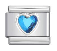 Mon & Sons December Topaz Blue Smooth Love Heart Month Birth Year Birthday Stone Anniversary Birthstone Crystal Silver Italian 9mm Link Stainless Steel Bracelet Charm Compatible With 9mm Link