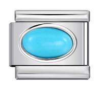 Mon & Sons December Topaz Blue Smooth Oval Month Birth Year Birthday Stone Anniversary Birthstone Crystal Silver Italian 9mm Link Stainless Steel Bracelet Charm Compatible With 9mm Link