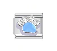 Mon & Sons Dog Cat Son Dad Paw Blue Charm Silver 9mm Italian Link Compatible With Modular Bracelet