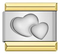 Mon & Sons Double Love Heart Silver Gold Two Tone Charm Silver Italian 9mm Link Stainless Steel Bracelet Compatible With Modular 9mm Link