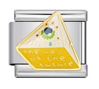 Mon & Sons Evil Eye Egyptian Pyramid Egypt Protection Hand Hamsa Fatima Silver Italian 9mm Link Stainless Steel Bracelet Charm Compatible With 9mm Link