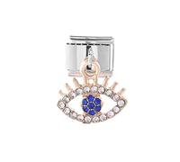 Mon & Sons Evil Eye Hamsa Fatima Dangle Gold Crystal Charm Silver Italian Link Stainless Steel Bracelet Charm Compatible With 9mm Bracelet