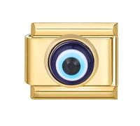 Mon & Sons Evil Eye Hamsa Fatima Lucky Gold Charm Silver Italian Link Stainless Steel Bracelet Charm Compatible With 9mm Bracelet