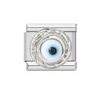 Mon & Sons Evil Eye Round Fatima Hamsa Charm Silver Italian Link Stainless Steel Bracelet Charm Compatible With 9mm Bracelet