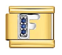 Mon & Sons F Crystal 18k Gold Letter Initial Name Tag Alphabet Personalised Birthday Silver Italian 9mm Link Stainless Steel Bracelet Charm Compatible With 9mm Link