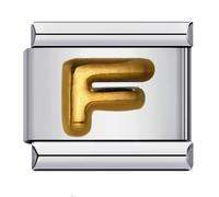 Mon & Sons F Yellow Gold Letter Initial Name Alphabet Personalised Charm Silver 9mm Italian Link Compatible With Modular Bracelet