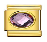 Mon & Sons February Amethyst 18K Gold Month Birth Year Birthday Stone Anniversary Birthstone Crystal Silver Italian 9mm Link Stainless Steel Bracelet Charm Compatible With 9mm Link