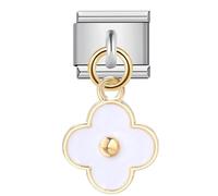 Mon & Sons Four Leaf Dangle Clover 4 Flower Charm Silver Italian Link Stainless Steel Bracelet Charm Compatible With 9mm Bracelet