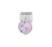 Mon & Sons French Bulldog Heart Dangle Charm Silver 9mm Italian Link Compatible With Modular Bracelet