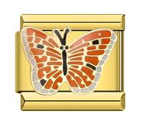 Mon & Sons Funny Nurse Love Heart Butterfly Elephant Horse Pony Swan Monkey Teddybear Coffee Charm Silver 9mm Italian Link Compatible With Modular Bracelet (Gold Butterfly Enamel)