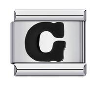 Mon & Sons G Black Letter Initial Name Alphabet Personalised Charm Silver 9mm Italian Link Charm Compatible With 9mm Link Charm Bracelet