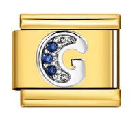 Mon & Sons G Crystal 18k Gold Letter Initial Name Tag Alphabet Personalised Birthday Silver Italian 9mm Link Stainless Steel Bracelet Charm Compatible With 9mm Link