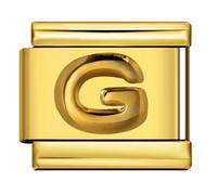 Mon & Sons G Embossed 18k Gold Letter Initial Name Tag Alphabet Personalised Birthday Silver Italian 9mm Link Stainless Steel Bracelet Charm Compatible With 9mm Link