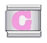 Mon & Sons G Pink Letter Initial Name Alphabet Personalised Charm Silver 9mm Italian Link Link Charm Compatible With Bracelet
