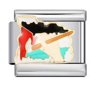 Mon & Sons Gaza Palestine Flag Charm Silver Italian 9mm Link Stainless Steel Bracelet Compatible With Modular 9mm Link