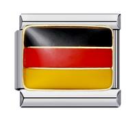 Mon & Sons Germany German Country Flag Charm Silver Italian Link Stainless Steel Bracelet Charm Compatible With 9mm Bracelet