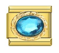 Mon & Sons Gold Blue Crystal Gem Charm Silver Italian Link Stainless Steel Bracelet Charm Compatible With 9mm Bracelet