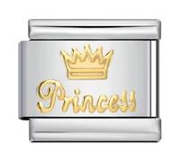 Mon & Sons Gold Princess Crown Mother Daughter Gift Charm Silver Italian 9mm Link Stainless Steel Bracelet Compatible With Modular 9mm Link