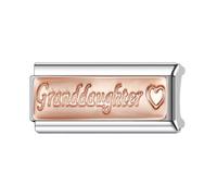 Mon & Sons Granddaughter Love Heart Rose Gold Superlink Long Double Size Width 9mm Stainless Steel Silver Italian Link Charm Compatible With 9mm Link Bracelet