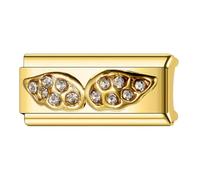 Mon & Sons Guardian Angel Wing Faith Gold Superlink Long Double Size Width 9mm Stainless Steel Silver Italian Link Charm Compatible With 9mm Link Bracelet