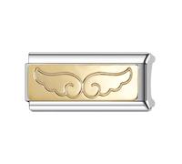Mon & Sons Guardian Angel Wing Faith Memorial Heaven Gold Superlink Long Double Size Width 9mm Stainless Steel Silver Italian Link Charm Compatible With 9mm Link Bracelet
