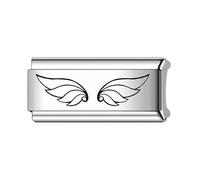Mon & Sons Guardian Angel Wing Faith Superlink Long Double Size Width 9mm Stainless Steel Silver Italian Link Charm Compatible With 9mm Link Bracelet