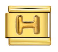 Mon & Sons H Embossed 18k Gold Letter Initial Name Tag Alphabet Personalised Birthday Silver Italian 9mm Link Stainless Steel Bracelet Charm Compatible With 9mm Link