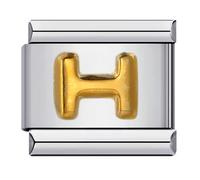 Mon & Sons H Yellow Gold Letter Initial Name Alphabet Personalised Charm Silver 9mm Italian Link Compatible With Modular Bracelet